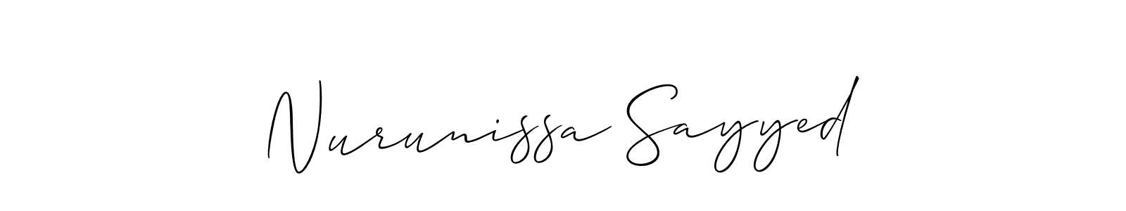 Allison_Script is a professional signature style that is perfect for those who want to add a touch of class to their signature. It is also a great choice for those who want to make their signature more unique. Get Nurunissa Sayyed name to fancy signature for free. Nurunissa Sayyed signature style 2 images and pictures png