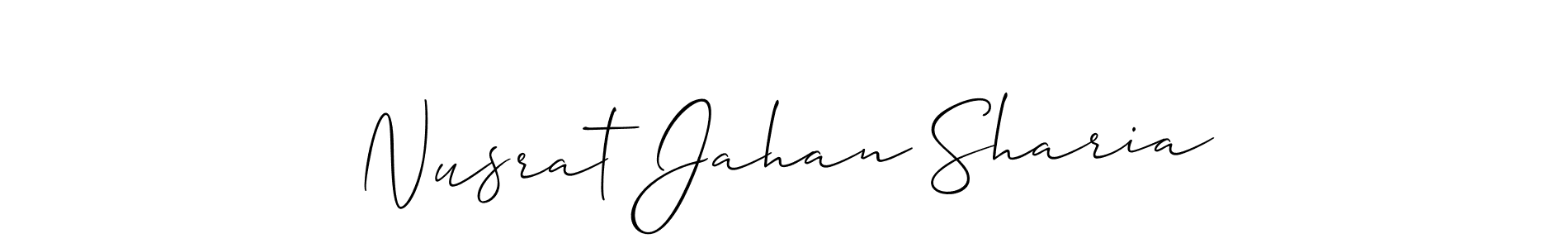 The best way (Allison_Script) to make a short signature is to pick only two or three words in your name. The name Nusrat Jahan Sharia include a total of six letters. For converting this name. Nusrat Jahan Sharia signature style 2 images and pictures png