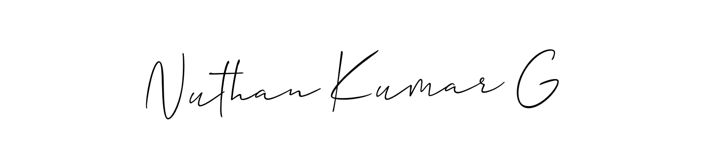 Similarly Allison_Script is the best handwritten signature design. Signature creator online .You can use it as an online autograph creator for name Nuthan Kumar G. Nuthan Kumar G signature style 2 images and pictures png