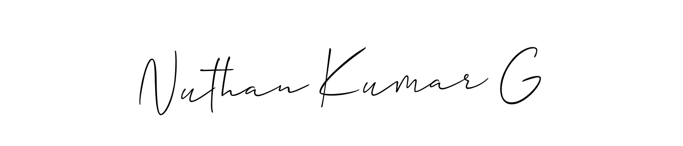 Use a signature maker to create a handwritten signature online. With this signature software, you can design (Allison_Script) your own signature for name Nuthan Kumar G. Nuthan Kumar G signature style 2 images and pictures png