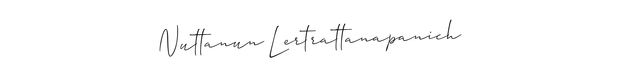 The best way (Allison_Script) to make a short signature is to pick only two or three words in your name. The name Nuttanun Lertrattanapanich include a total of six letters. For converting this name. Nuttanun Lertrattanapanich signature style 2 images and pictures png