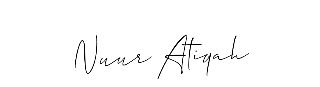 Design your own signature with our free online signature maker. With this signature software, you can create a handwritten (Allison_Script) signature for name Nuur Atiqah. Nuur Atiqah signature style 2 images and pictures png