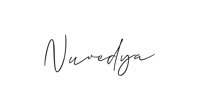 Allison_Script is a professional signature style that is perfect for those who want to add a touch of class to their signature. It is also a great choice for those who want to make their signature more unique. Get Nuvedya name to fancy signature for free. Nuvedya signature style 2 images and pictures png