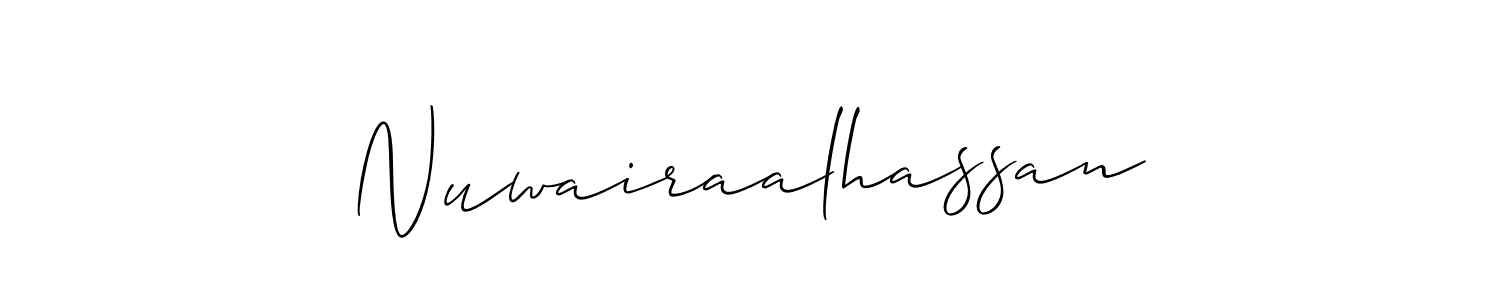 How to make Nuwairaalhassan name signature. Use Allison_Script style for creating short signs online. This is the latest handwritten sign. Nuwairaalhassan signature style 2 images and pictures png