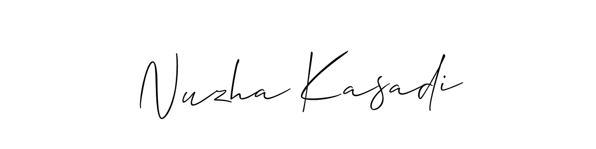 Also You can easily find your signature by using the search form. We will create Nuzha Kasadi name handwritten signature images for you free of cost using Allison_Script sign style. Nuzha Kasadi signature style 2 images and pictures png