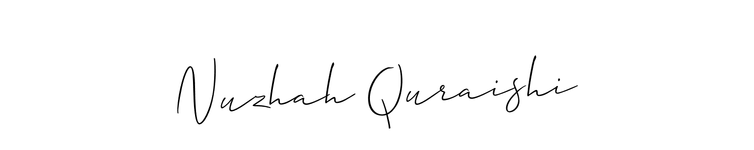 This is the best signature style for the Nuzhah Quraishi name. Also you like these signature font (Allison_Script). Mix name signature. Nuzhah Quraishi signature style 2 images and pictures png