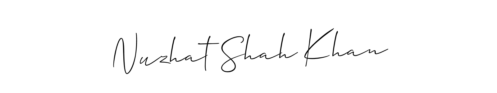 How to make Nuzhat Shah Khan name signature. Use Allison_Script style for creating short signs online. This is the latest handwritten sign. Nuzhat Shah Khan signature style 2 images and pictures png