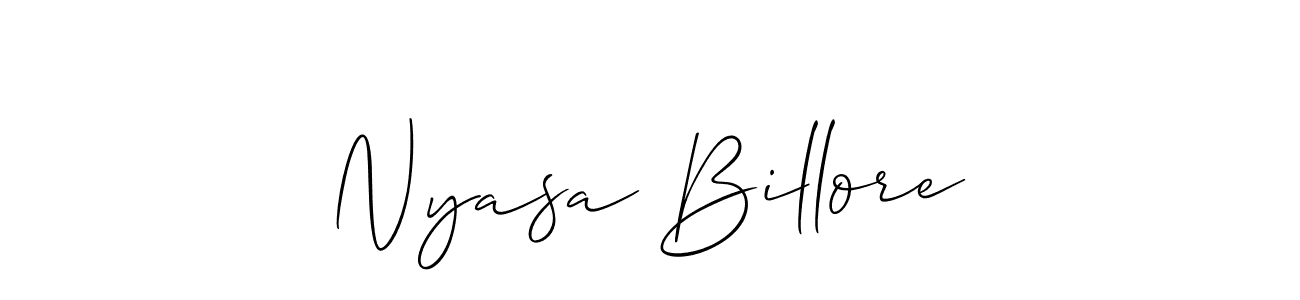 if you are searching for the best signature style for your name Nyasa Billore. so please give up your signature search. here we have designed multiple signature styles  using Allison_Script. Nyasa Billore signature style 2 images and pictures png