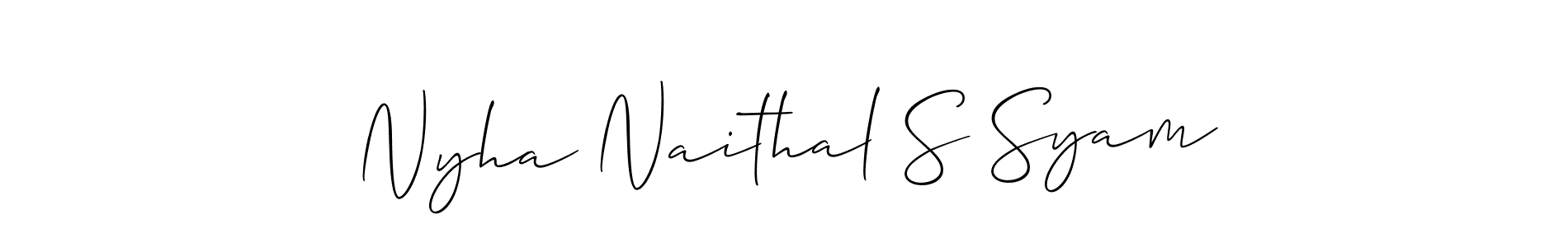 How to make Nyha Naithal S Syam name signature. Use Allison_Script style for creating short signs online. This is the latest handwritten sign. Nyha Naithal S Syam signature style 2 images and pictures png