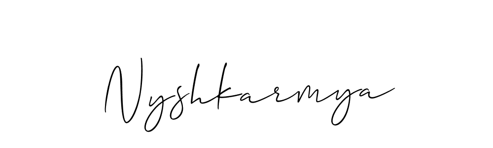 Also You can easily find your signature by using the search form. We will create Nyshkarmya name handwritten signature images for you free of cost using Allison_Script sign style. Nyshkarmya signature style 2 images and pictures png