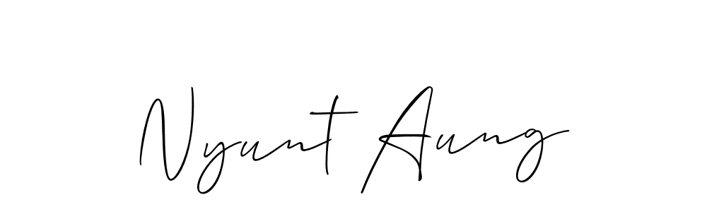 How to Draw Nyunt Aung signature style? Allison_Script is a latest design signature styles for name Nyunt Aung. Nyunt Aung signature style 2 images and pictures png