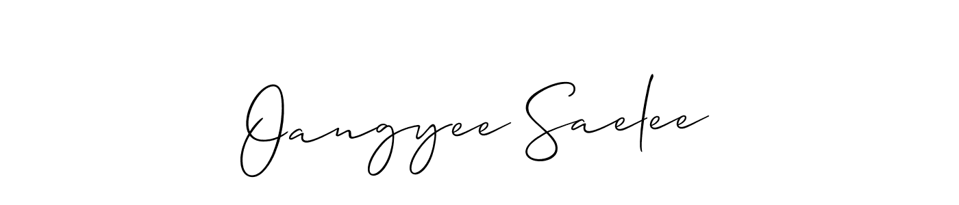 How to make Oangyee Saelee name signature. Use Allison_Script style for creating short signs online. This is the latest handwritten sign. Oangyee Saelee signature style 2 images and pictures png