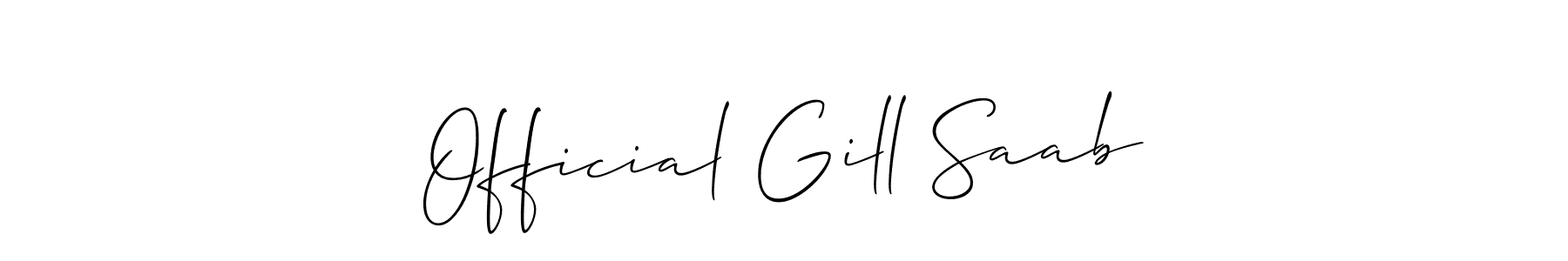 Use a signature maker to create a handwritten signature online. With this signature software, you can design (Allison_Script) your own signature for name Official Gill Saab. Official Gill Saab signature style 2 images and pictures png