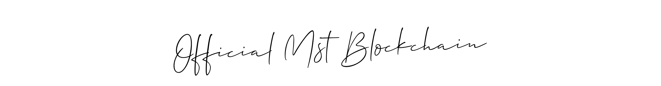 The best way (Allison_Script) to make a short signature is to pick only two or three words in your name. The name Official Mst Blockchain include a total of six letters. For converting this name. Official Mst Blockchain signature style 2 images and pictures png