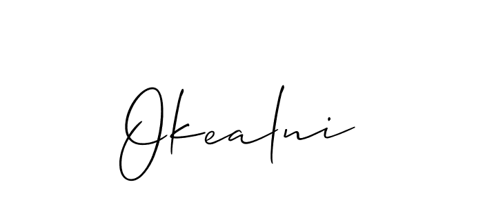 Use a signature maker to create a handwritten signature online. With this signature software, you can design (Allison_Script) your own signature for name Okealni. Okealni signature style 2 images and pictures png