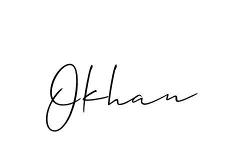 Allison_Script is a professional signature style that is perfect for those who want to add a touch of class to their signature. It is also a great choice for those who want to make their signature more unique. Get Okhan name to fancy signature for free. Okhan signature style 2 images and pictures png