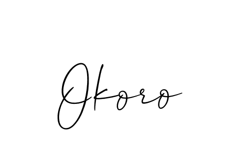 Make a beautiful signature design for name Okoro. With this signature (Allison_Script) style, you can create a handwritten signature for free. Okoro signature style 2 images and pictures png