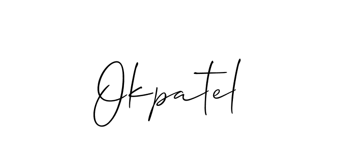 Allison_Script is a professional signature style that is perfect for those who want to add a touch of class to their signature. It is also a great choice for those who want to make their signature more unique. Get Okpatel name to fancy signature for free. Okpatel signature style 2 images and pictures png