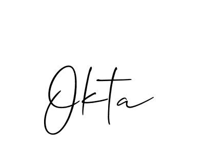 Use a signature maker to create a handwritten signature online. With this signature software, you can design (Allison_Script) your own signature for name Okta. Okta signature style 2 images and pictures png