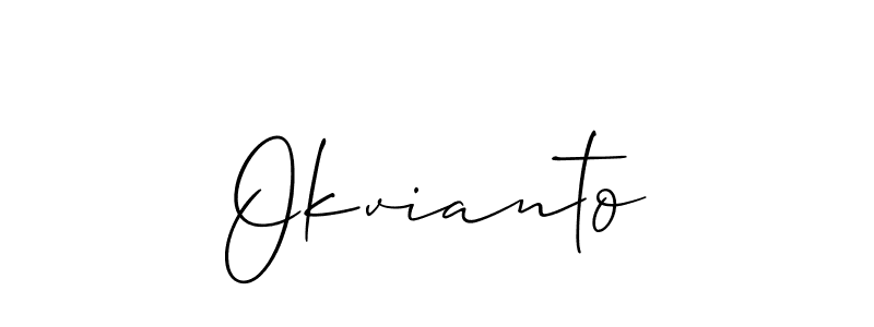 The best way (Allison_Script) to make a short signature is to pick only two or three words in your name. The name Okvianto include a total of six letters. For converting this name. Okvianto signature style 2 images and pictures png