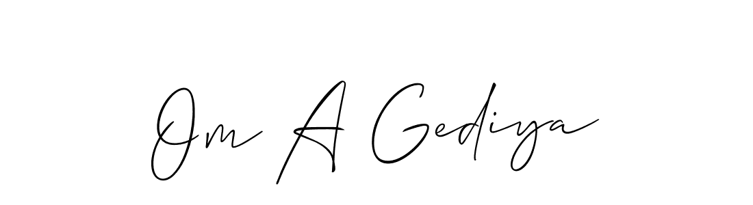 Create a beautiful signature design for name Om A Gediya. With this signature (Allison_Script) fonts, you can make a handwritten signature for free. Om A Gediya signature style 2 images and pictures png