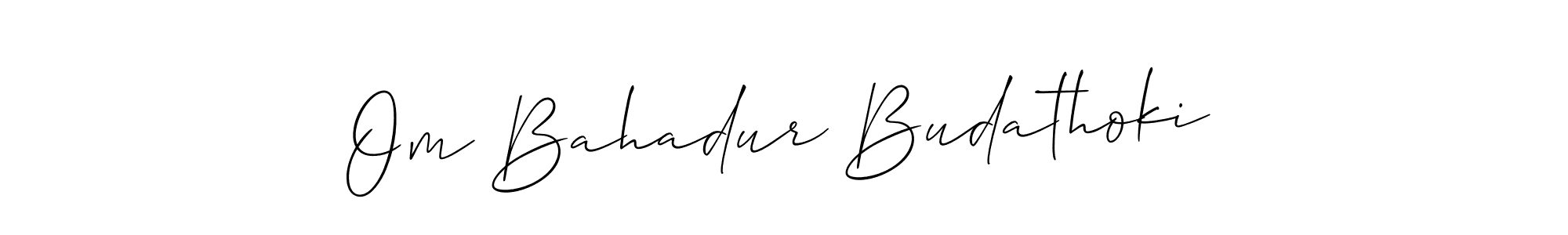 if you are searching for the best signature style for your name Om Bahadur Budathoki. so please give up your signature search. here we have designed multiple signature styles  using Allison_Script. Om Bahadur Budathoki signature style 2 images and pictures png