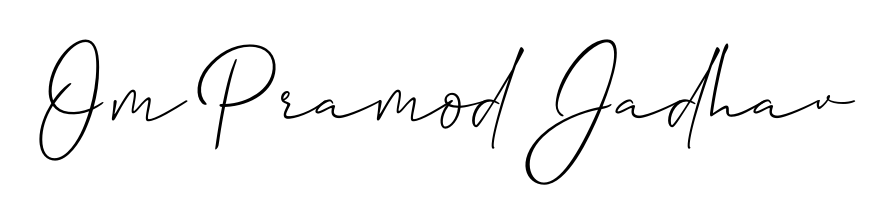 A sleek calligraphic signature for name Om Pramod Jadhav utilizing Allison_Script styling. Great for adding personal signatures to photos and art. Om Pramod Jadhav signature style 2 images and pictures png