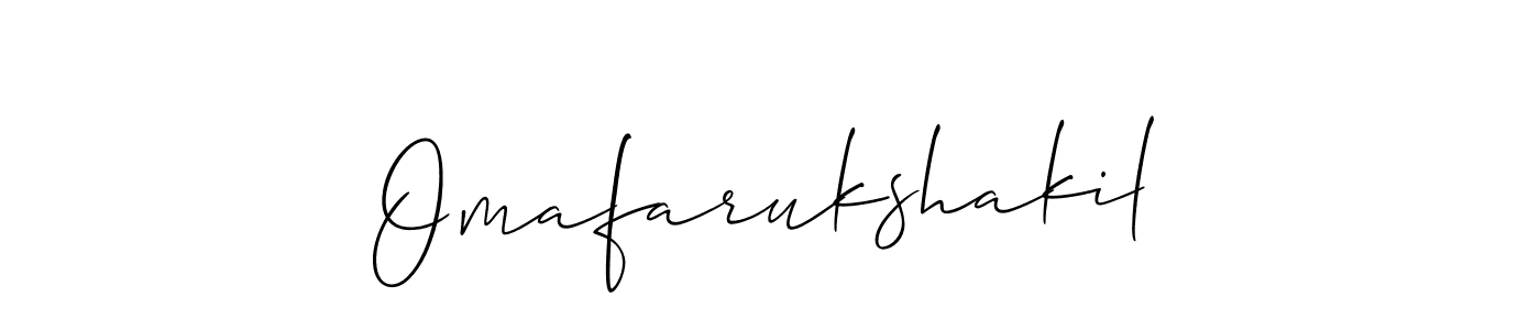 Use a signature maker to create a handwritten signature online. With this signature software, you can design (Allison_Script) your own signature for name Omafarukshakil. Omafarukshakil signature style 2 images and pictures png