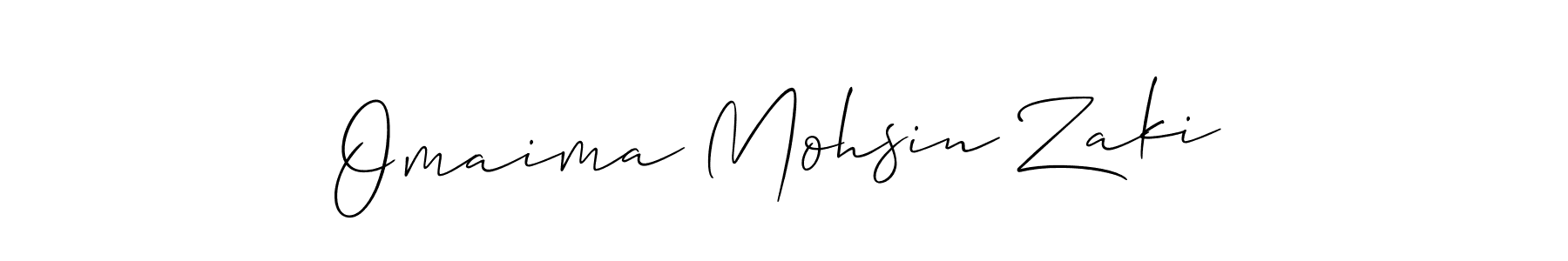 The best way (Allison_Script) to make a short signature is to pick only two or three words in your name. The name Omaima Mohsin Zaki include a total of six letters. For converting this name. Omaima Mohsin Zaki signature style 2 images and pictures png