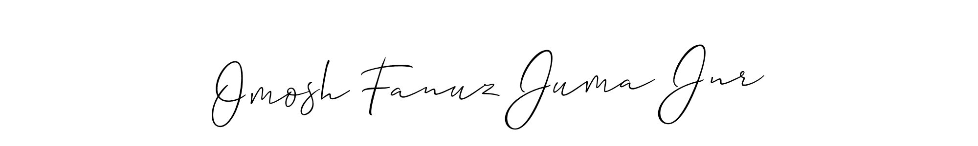 How to make Omosh Fanuz Juma Jnr name signature. Use Allison_Script style for creating short signs online. This is the latest handwritten sign. Omosh Fanuz Juma Jnr signature style 2 images and pictures png