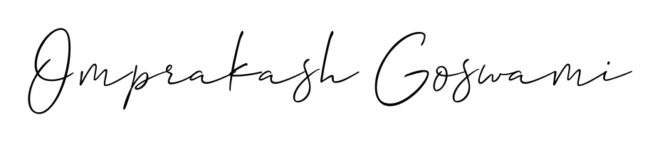 Designed for modern professionals: Omprakash Goswami name signature crafted with Allison_Script script. Ready for digital PDF workflows. Omprakash Goswami signature style 2 images and pictures png