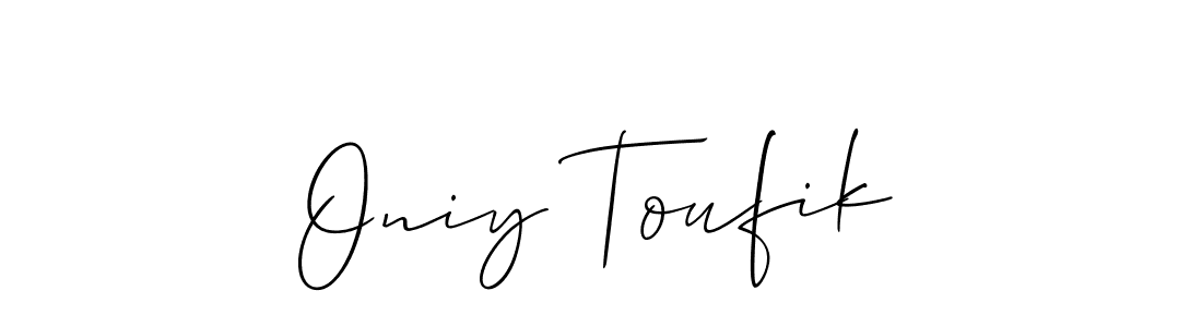 Use a signature maker to create a handwritten signature online. With this signature software, you can design (Allison_Script) your own signature for name Oniy Toufik. Oniy Toufik signature style 2 images and pictures png
