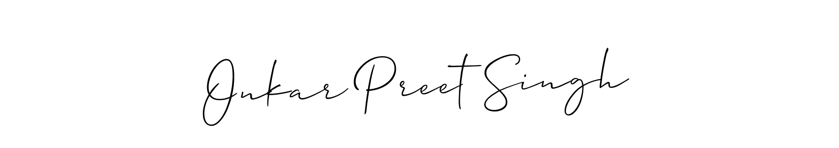 if you are searching for the best signature style for your name Onkar Preet Singh. so please give up your signature search. here we have designed multiple signature styles  using Allison_Script. Onkar Preet Singh signature style 2 images and pictures png