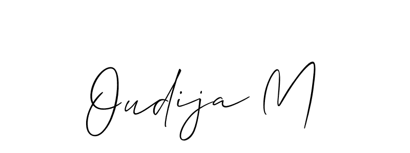 The best way (Allison_Script) to make a short signature is to pick only two or three words in your name. The name Oudija M include a total of six letters. For converting this name. Oudija M signature style 2 images and pictures png