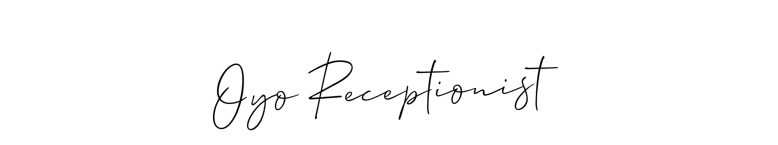 The best way (Allison_Script) to make a short signature is to pick only two or three words in your name. The name Oyo Receptionist include a total of six letters. For converting this name. Oyo Receptionist signature style 2 images and pictures png