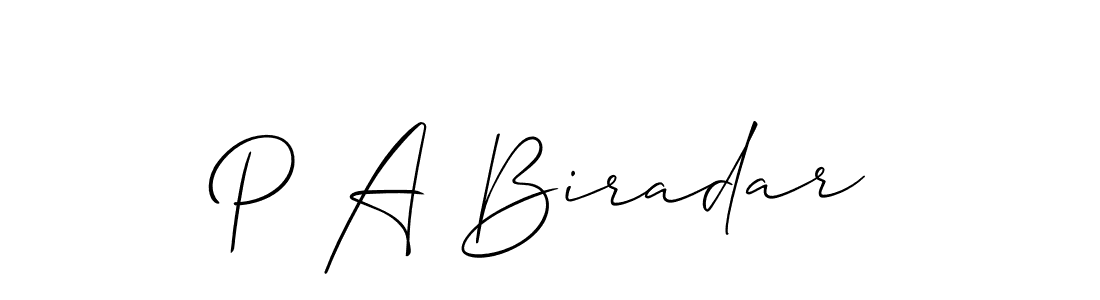 Make a beautiful signature design for name P A Biradar. With this signature (Allison_Script) style, you can create a handwritten signature for free. P A Biradar signature style 2 images and pictures png