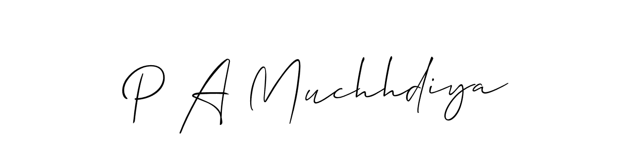 Use a signature maker to create a handwritten signature online. With this signature software, you can design (Allison_Script) your own signature for name P A Muchhdiya. P A Muchhdiya signature style 2 images and pictures png