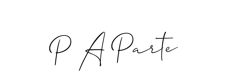 The best way (Allison_Script) to make a short signature is to pick only two or three words in your name. The name P A Parte include a total of six letters. For converting this name. P A Parte signature style 2 images and pictures png