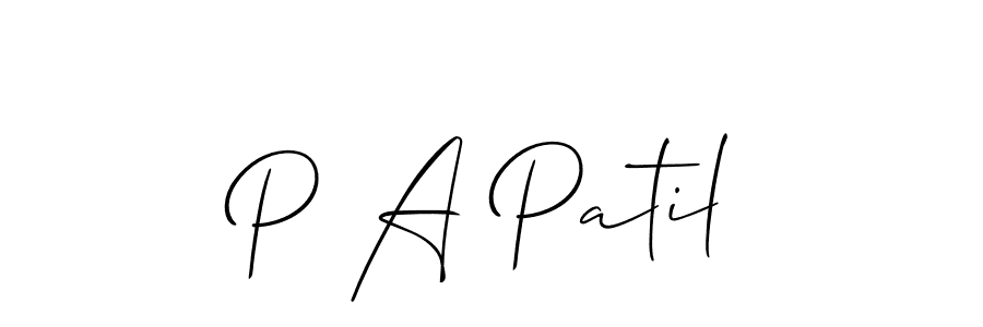 The best way (Allison_Script) to make a short signature is to pick only two or three words in your name. The name P A Patil include a total of six letters. For converting this name. P A Patil signature style 2 images and pictures png