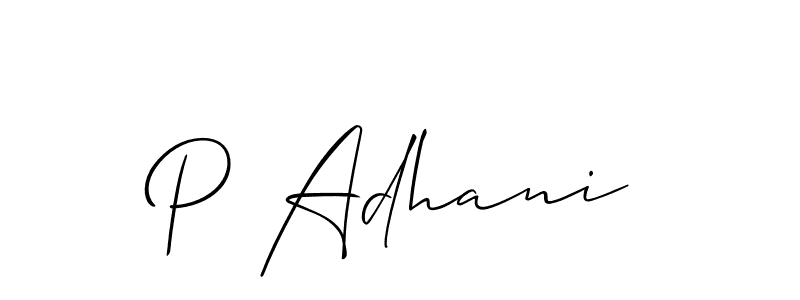 Use a signature maker to create a handwritten signature online. With this signature software, you can design (Allison_Script) your own signature for name P Adhani. P Adhani signature style 2 images and pictures png