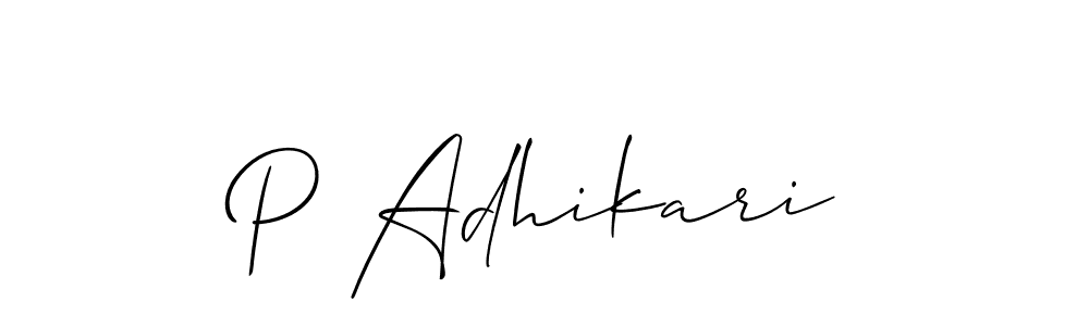 Design your own signature with our free online signature maker. With this signature software, you can create a handwritten (Allison_Script) signature for name P Adhikari. P Adhikari signature style 2 images and pictures png