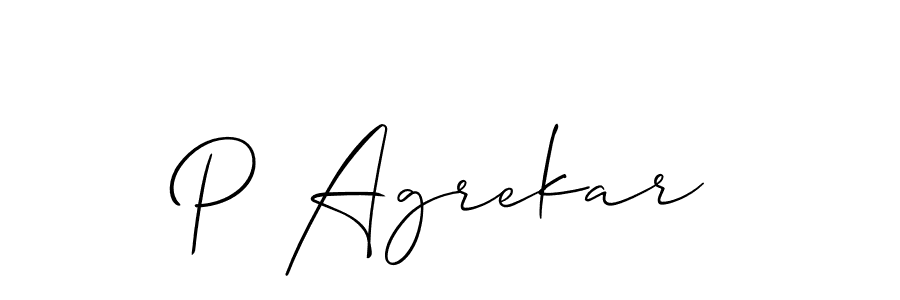 Use a signature maker to create a handwritten signature online. With this signature software, you can design (Allison_Script) your own signature for name P Agrekar. P Agrekar signature style 2 images and pictures png