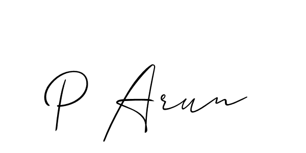 How to make P Arun name signature. Use Allison_Script style for creating short signs online. This is the latest handwritten sign. P Arun signature style 2 images and pictures png