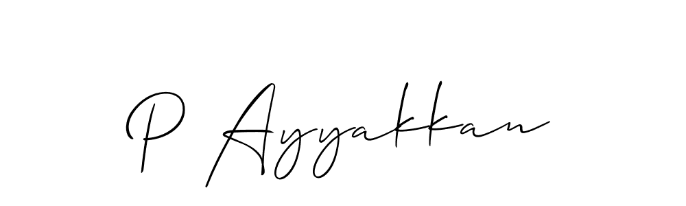 Design your own signature with our free online signature maker. With this signature software, you can create a handwritten (Allison_Script) signature for name P Ayyakkan. P Ayyakkan signature style 2 images and pictures png