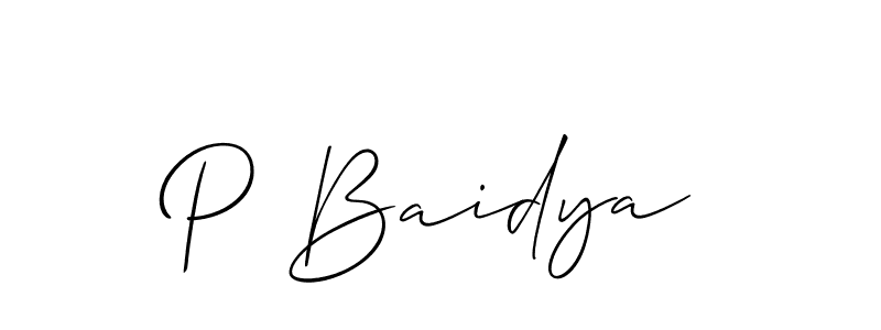 How to make P Baidya name signature. Use Allison_Script style for creating short signs online. This is the latest handwritten sign. P Baidya signature style 2 images and pictures png