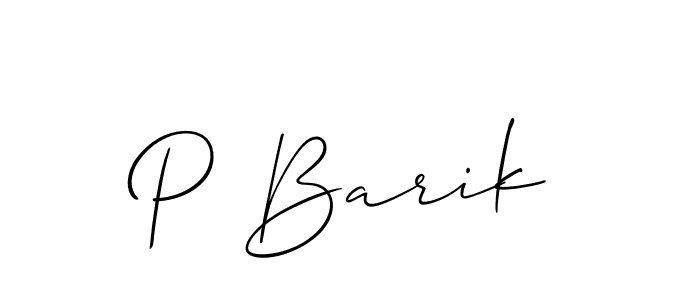 The best way (Allison_Script) to make a short signature is to pick only two or three words in your name. The name P Barik include a total of six letters. For converting this name. P Barik signature style 2 images and pictures png