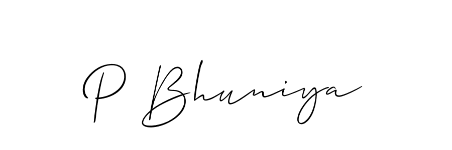 The best way (Allison_Script) to make a short signature is to pick only two or three words in your name. The name P Bhuniya include a total of six letters. For converting this name. P Bhuniya signature style 2 images and pictures png