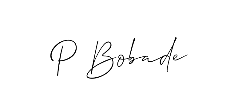The best way (Allison_Script) to make a short signature is to pick only two or three words in your name. The name P Bobade include a total of six letters. For converting this name. P Bobade signature style 2 images and pictures png