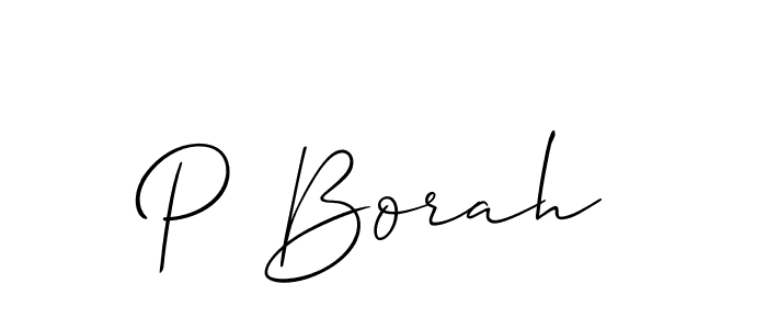 The best way (Allison_Script) to make a short signature is to pick only two or three words in your name. The name P Borah include a total of six letters. For converting this name. P Borah signature style 2 images and pictures png