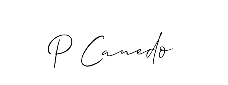 Create a beautiful signature design for name P Canedo. With this signature (Allison_Script) fonts, you can make a handwritten signature for free. P Canedo signature style 2 images and pictures png